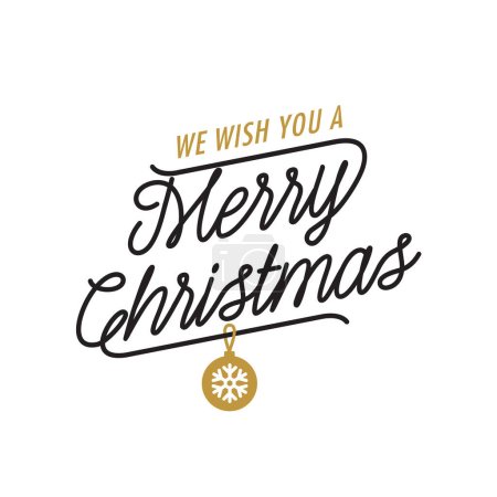 We Wish You Merry Christmas lettering. Christmas design element. Handwritten and typed text, calligraphy. For greeting cards, posters, leaflets and brochure.