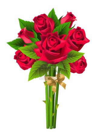 Téléchargez les illustrations : Illustration vectorielle réaliste du bouquet de roses. Bouquet, cadeau, rendez-vous. Saint Valentin concept. Pour des sujets comme les fleurs, les vacances, l'amour - en licence libre de droit