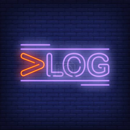 Illustration for Vlog neon sign. Creative bright text with red first letter. Night bright advertisement. Vector illustration in neon style for video link and social media - Royalty Free Image
