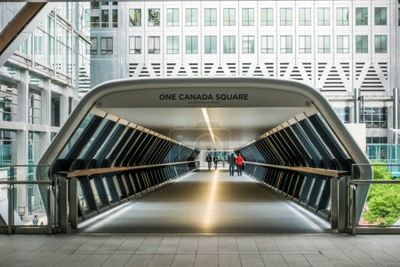 Photo for Adam Plaza Pedestrian bridge from Crossrail Place to One Canada Building, Canary Wharf, London - Royalty Free Image