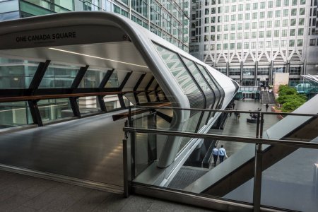 Photo for Modern architecture at Adams Plaza Pedestrian Bridge, One Canada Square, Canary Wharf, London - Royalty Free Image