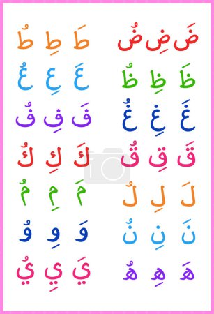 Illustration for Table for learning arabic language with vocal pronunciation set 2 - Royalty Free Image
