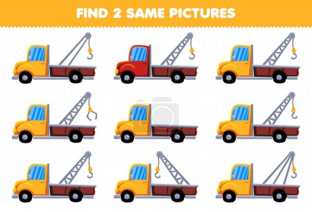 Téléchargez les illustrations : Education game for children find two same pictures transportation tow truck - en licence libre de droit
