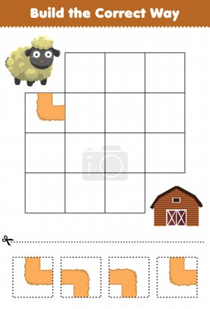 Téléchargez les illustrations : Education game for children build the correct way help cute sheep move to sheepfold - en licence libre de droit