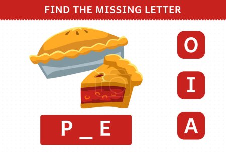 Ilustración de Education game for children find missing letter cartoon food pie worksheet - Imagen libre de derechos