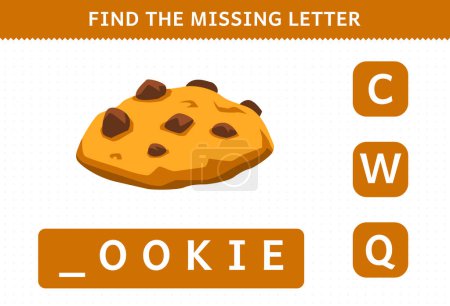 Ilustración de Education game for children find missing letter cartoon food snack cookie worksheet - Imagen libre de derechos