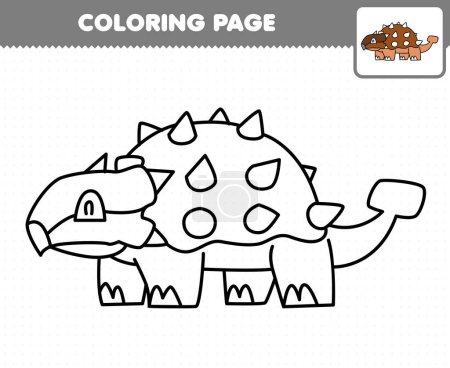 Illustration for Education game for children coloring page cartoon prehistoric dinosaur ankylosaurus - Royalty Free Image