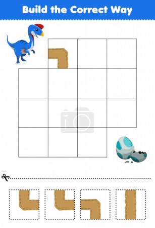 Illustration for Education game for children build the correct way help cute prehistoric dinosaur oviraptor move to egg - Royalty Free Image