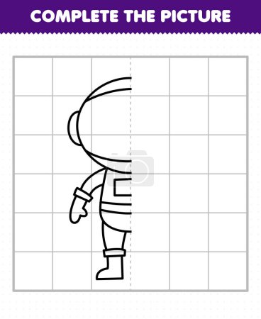Téléchargez les illustrations : Education game for children complete the picture cute cartoon solar system astronaut half outline for drawing - en licence libre de droit