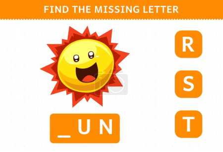 Ilustración de Education game for children find missing letter cute cartoon solar system sun worksheet - Imagen libre de derechos