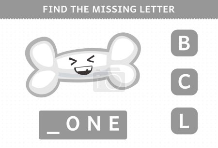 Ilustración de Education game for children find missing letter cute cartoon human organ bone worksheet - Imagen libre de derechos