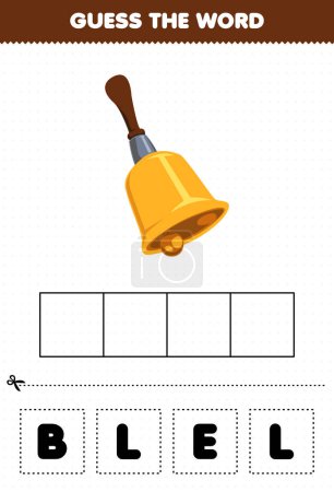 Illustration for Education game for children guess the word letters practicing cartoon music instrument bell printable worksheet - Royalty Free Image