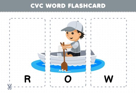 Illustration for Education game for children learning consonant vowel consonant word with cute cartoon ROW boat illustration printable flashcard - Royalty Free Image