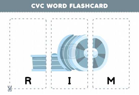 Ilustración de Education game for children learning consonant vowel consonant word with cute cartoon RIM wheel illustration printable flashcard - Imagen libre de derechos