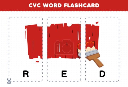 Illustration for Education game for children learning consonant vowel consonant word with cute cartoon RED color illustration printable flashcard - Royalty Free Image