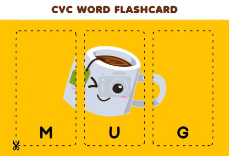 Ilustración de Education game for children learning consonant vowel consonant word with cute cartoon MUG illustration printable flashcard - Imagen libre de derechos
