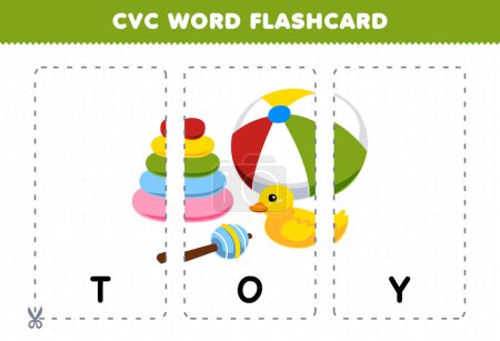 Ilustración de Education game for children learning consonant vowel consonant word with cute cartoon kid TOY illustration printable flashcard - Imagen libre de derechos