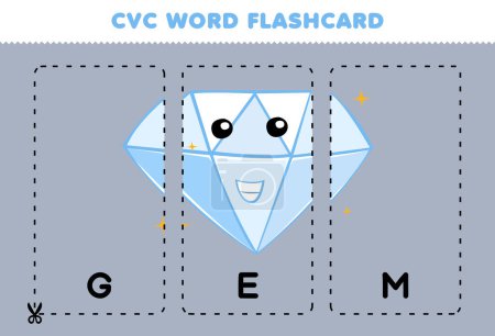Ilustración de Education game for children learning consonant vowel consonant word with cute cartoon GEM illustration printable flashcard - Imagen libre de derechos