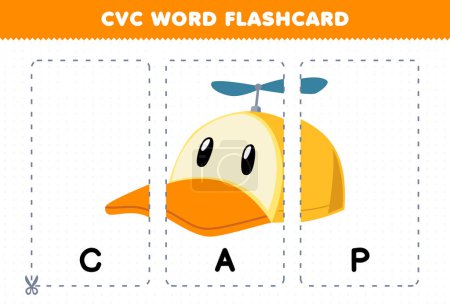 Ilustración de Education game for children learning consonant vowel consonant word with cute cartoon CAP illustration printable flashcard - Imagen libre de derechos