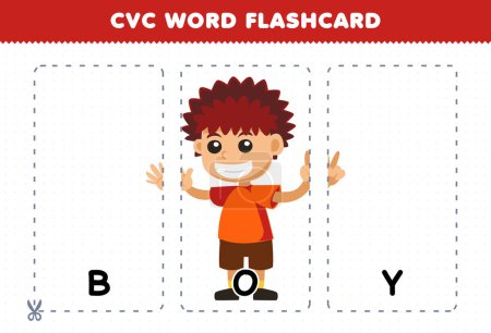 Ilustración de Education game for children learning consonant vowel consonant word with cute cartoon BOY illustration printable flashcard - Imagen libre de derechos