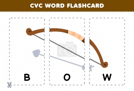 Ilustración de Education game for children learning consonant vowel consonant word with cute cartoon BOW archer illustration printable flashcard - Imagen libre de derechos
