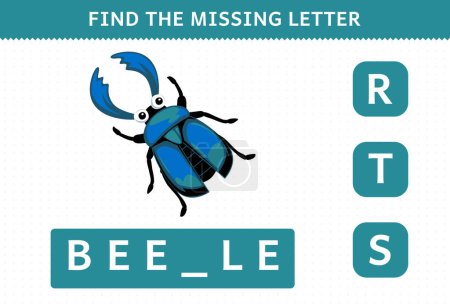 Ilustración de Education game for children find missing letter of cute cartoon beetle printable bug worksheet - Imagen libre de derechos