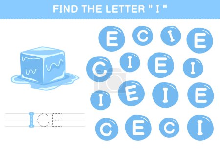 Ilustración de Juego de educación para niños encontrar la letra C con la hoja de trabajo linda naturaleza imprimible hielo de dibujos animados - Imagen libre de derechos