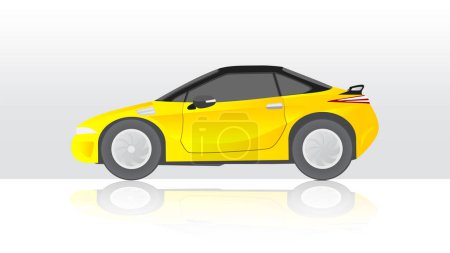 Ilustración de Concept vector illustration of detailed side of a flat electric vehicle car. with shadow of car on reflected from the ground below. And isolated white background. - Imagen libre de derechos