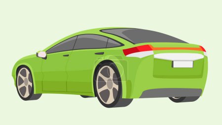Illustration for Vector or illustrator cartoon. Perspective of rear side sedan car green color. on isolated green background. - Royalty Free Image
