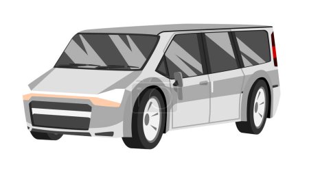 Téléchargez les illustrations : Vue vectorielle ou perspective d'illustration de la couleur gris fourgon de voiture. Isolé sur fond blanc. - en licence libre de droit