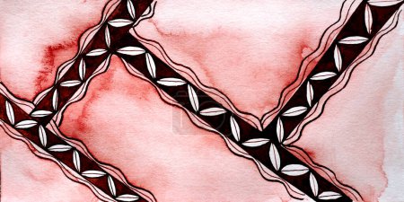 Photo for Brown lines with ornament. On a pink abstract background. Watercolor blur. - Royalty Free Image