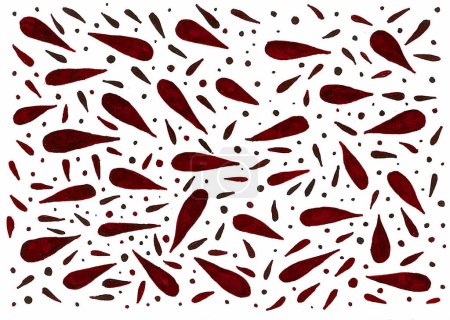 Téléchargez les photos : Fond abstrait de taches rouges foncées ressemblant à des feuilles et des points de différentes tailles éparpillés au hasard sur un fond blanc. - en image libre de droit