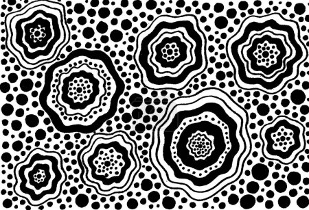 Photo for Pattern of decorative stylized flowers and dots. Black outline on a white background. Dots, circles, wavy lines. - Royalty Free Image