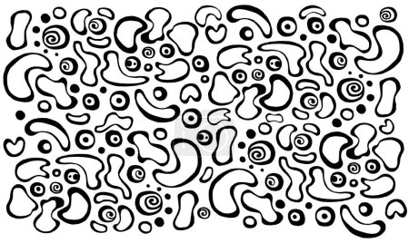 Foto de Fondo blanco abstracto con decoración negra. Manchas lineales, círculos y puntos. Se parecen al camuflaje. - Imagen libre de derechos