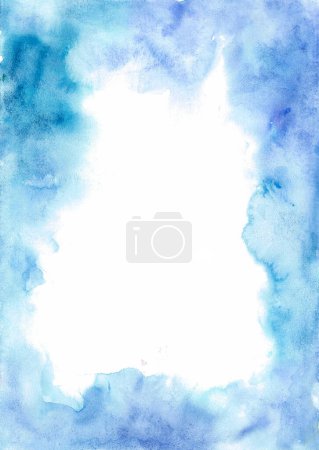 Photo for Watercolor blur frame. Gentle and soft shades of blue. White middle is place for text. Suitable for postcards or invitations. - Royalty Free Image