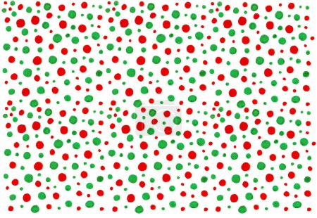 Photo for Red and green dots of different sizes are randomly arranged on a white background. Abstraction. Wrapping, gift paper. Traditional Christmas colors. Wallpaper. Circles and dots are uneven. Free hand. - Royalty Free Image