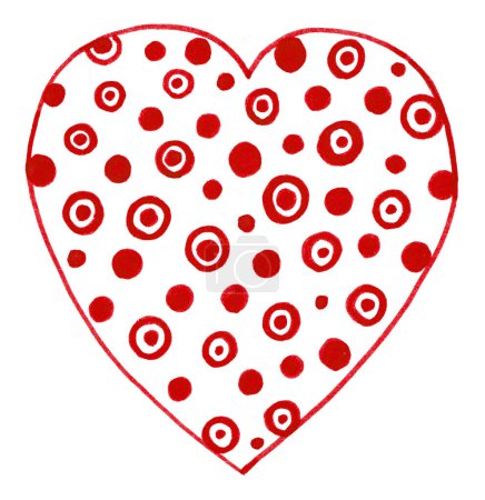 Photo for Image of heart isolated on white background. Outline drawing. In the middle, heart is filled with dots of different sizes and dots in circles. Doodle. Marker drawing. Symbol of love. Valentine's Day. - Royalty Free Image