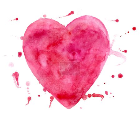 Photo for Illustration of a heart isolated on a white background. Different shades of pink, red. Watercolor blur. Chaotic blobs extending beyond the heart shape. Symbol of love, valentine's day, relationship. - Royalty Free Image
