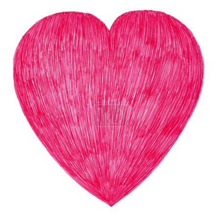Photo for Pink heart isolated on white background. Unevenly filled with strokes. Thin, superimposed strokes form a texture, have white gaps. Symbol of love, romance, Valentine's Day, wedding and other cards. - Royalty Free Image