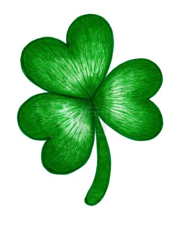 Photo for Clover leaf isolated on white background. Trefoil. Realistic drawing. Green. Dark green outline. Fine strokes. Symbol of St. Patrick's Day. - Royalty Free Image