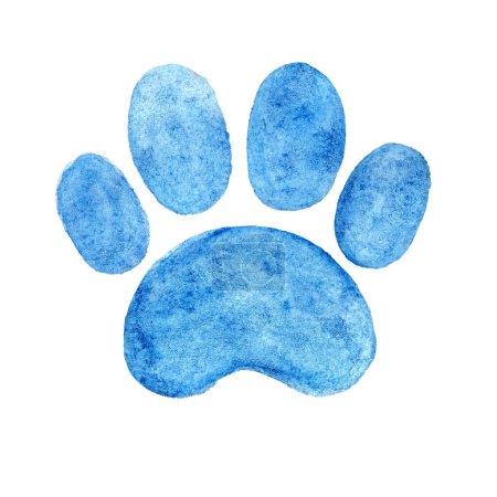 Photo for Silhouette of a pet's paw. Isolated on white background. Blue color. Watercolor. Trace, imprint. Cat, dog. Baby shower. It's a boy. Decor. - Royalty Free Image