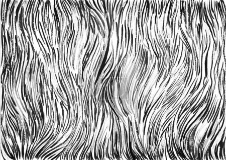 Abstract background filled with short vertical wavy lines. Curved shape. Different shades of gray. Sometimes black lines and the texture of a dry brush. White background. Monochrome.
