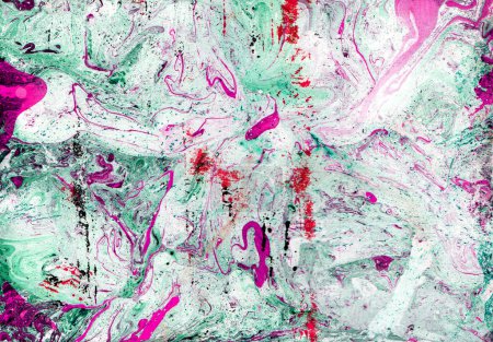 Photo for Marble abstract background. Different shades of turquoise. Pink, black, white color. Chaotic spots and drops. Intertwine with each other. They create marble texture. Many details. Gentle, soft background. - Royalty Free Image