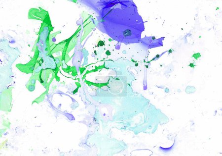 Photo for Abstract background. Different shades of blue, green, turquoise chaotic spots on white background. Marble effect. Chaotic splashes and drops. - Royalty Free Image