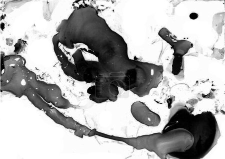 L'abstraction. Du papier de marbre. Noir et différentes nuances de taches grises sont répandues chaotiquement sur un fond blanc. Images aléatoires. Monochrome.