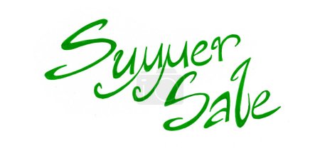 Lettering Summer Sale in green. Isolated on white background. Calligraphy. Italic font. Twisted serif letters.