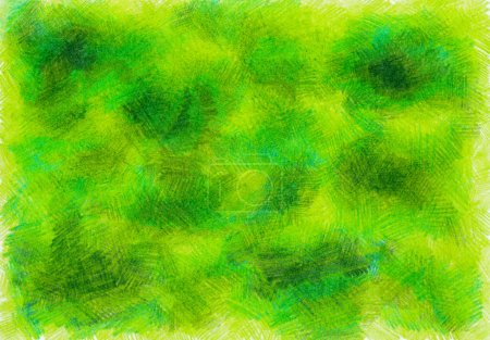 Photo for Background filled with texture drawn with colored pencils. Different shades of green, turquoise, yellow colors. Chaotical strokes. At times colors are darker and more saturated. - Royalty Free Image