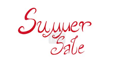 Lettering Summer Sale in red. Isolated on white background. Calligraphy. Italic font. Twisted serif letters.