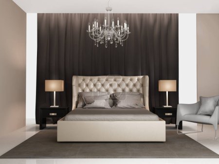 Photo for Contemporary elegant luxury grey beige bedroom - Royalty Free Image