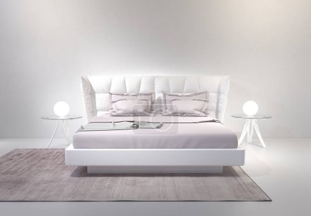Photo for Modern white bedroom with pink sheets - Royalty Free Image